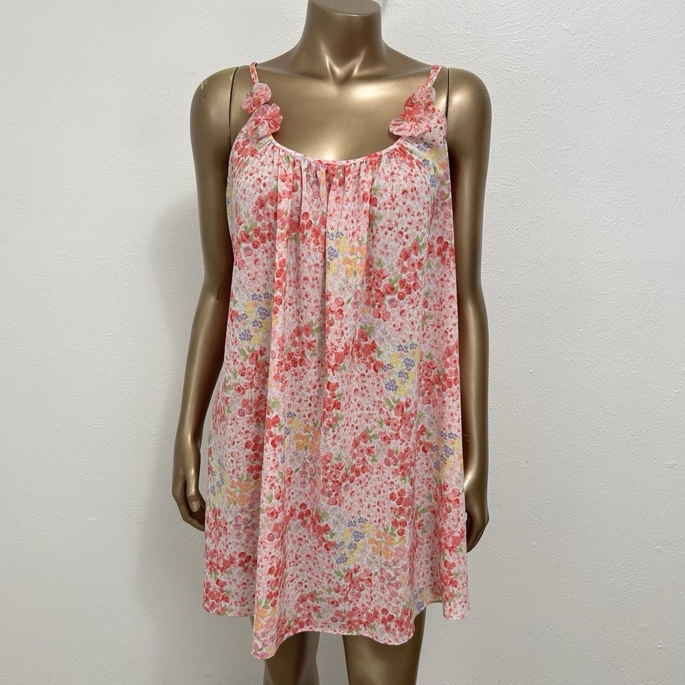 VINTAGE Oscar de la Renta Pink Label Pink Dainty Floral Robe & Slip Dress Sz L - Picture 2 of 10
